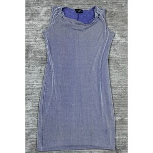 Lexington Avenue Dress Womens 1X Blue Stripe Cowl Neck Sleeveless MD3323X Sheath